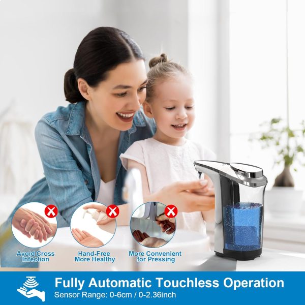 Automatic Soap Dispenser, Touchless Dish Soap Dispenser 17oz/500ml with Infrared Sensor, 5 Adjustable Soap Levels, Liquid Hand Soap Dispenser for Bathroom Kitchen (Silver) - Image 2