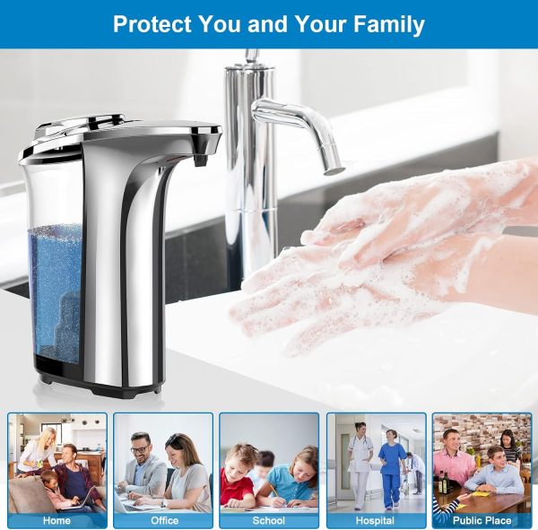 Automatic Soap Dispenser, Touchless Dish Soap Dispenser 17oz/500ml with Infrared Sensor, 5 Adjustable Soap Levels, Liquid Hand Soap Dispenser for Bathroom Kitchen (Silver) - Image 7