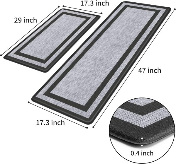 Mattitude Kitchen Mat [2 PCS] Cushioned Anti-Fatigue Non-Skid Waterproof Rugs Ergonomic Comfort Standing Mat for Kitchen, Floor, Office, Sink, Laundry, Black and Gray - Image 2