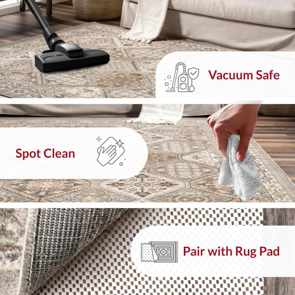 nuLOOM 9x12 Becca Traditional Tiled Area Rug, Taupe, Faded Transitional Design, Stain Resistant, For Bedroom, Dining Room, Living Room, Hallway, Office, Kitchen, Entryway - Image 3