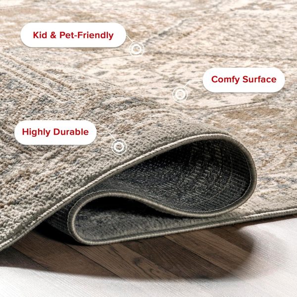 nuLOOM 9x12 Becca Traditional Tiled Area Rug, Taupe, Faded Transitional Design, Stain Resistant, For Bedroom, Dining Room, Living Room, Hallway, Office, Kitchen, Entryway - Image 4