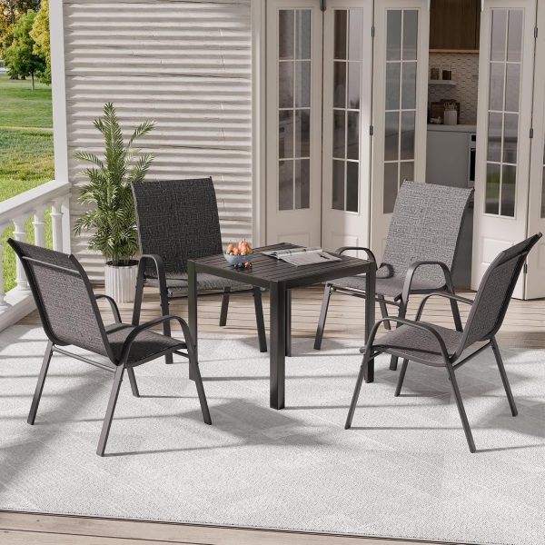 Patio Chairs Set of 4, Outdoor Dining Chairs Stackable for All Weather, Breathable Metal Modern Outside Furniture Chair for Pool Side, Garden, Backyard Deck, Dark Grey - Image 2