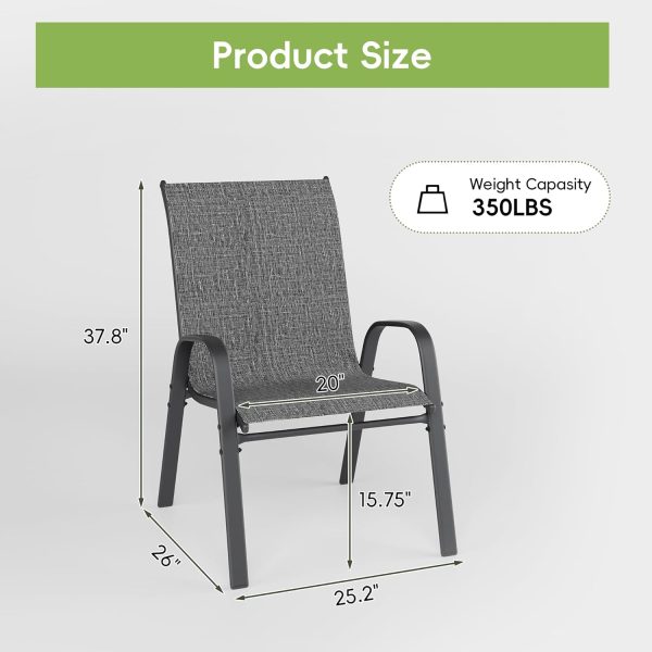 Patio Chairs Set of 4, Outdoor Dining Chairs Stackable for All Weather, Breathable Metal Modern Outside Furniture Chair for Pool Side, Garden, Backyard Deck, Dark Grey - Image 3
