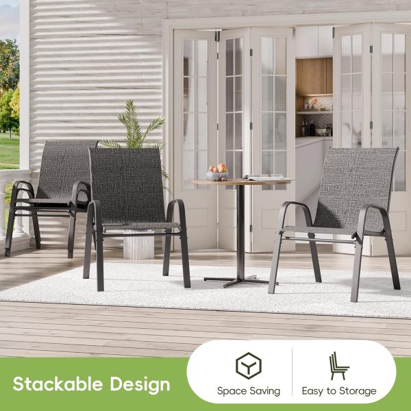 Patio Chairs Set of 4, Outdoor Dining Chairs Stackable for All Weather, Breathable Metal Modern Outside Furniture Chair for Pool Side, Garden, Backyard Deck, Dark Grey - Image 4