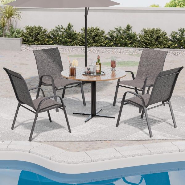Patio Chairs Set of 4, Outdoor Dining Chairs Stackable for All Weather, Breathable Metal Modern Outside Furniture Chair for Pool Side, Garden, Backyard Deck, Dark Grey - Image 5