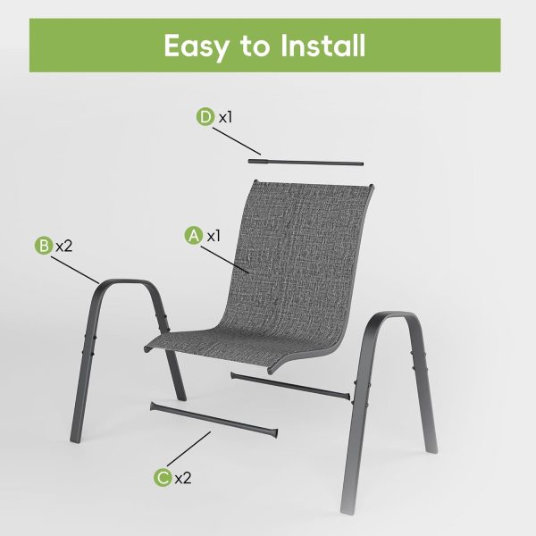 Patio Chairs Set of 4, Outdoor Dining Chairs Stackable for All Weather, Breathable Metal Modern Outside Furniture Chair for Pool Side, Garden, Backyard Deck, Dark Grey - Image 8