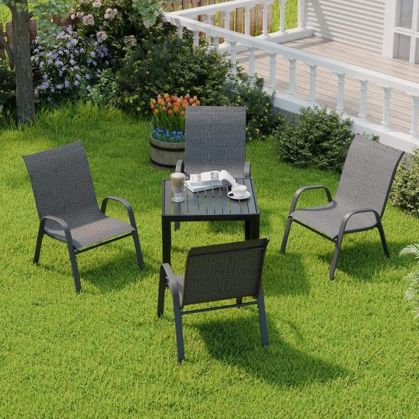 Patio Chairs Set of 4, Outdoor Dining Chairs Stackable for All Weather, Breathable Metal Modern Outside Furniture Chair for Pool Side, Garden, Backyard Deck, Dark Grey - Image 9