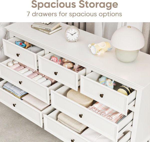 RoyalCraft White 7 Drawer Dresser for Bedroom, Modern Chest of Drawers with Solid Wood Legs and Painted Finish, Wooden Storage Closet Cabinet Organizer for Living Room, Hallway - Image 4