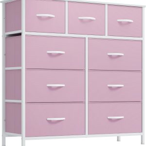 YITAHOME Dresser for Bedroom with 9 Drawers, Fabric Storage Dresser, Closet Dresser & Chest of Drawers for Living Room, Closets - Sturdy Steel Frame, Wooden Top & Easy Pull Fabric Bins(Pink)
