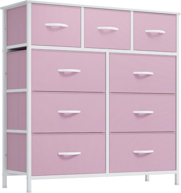 YITAHOME Dresser for Bedroom with 9 Drawers, Fabric Storage Dresser, Closet Dresser & Chest of Drawers for Living Room, Closets - Sturdy Steel Frame, Wooden Top & Easy Pull Fabric Bins(Pink)