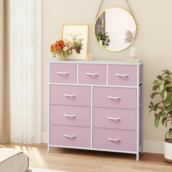 YITAHOME Dresser for Bedroom with 9 Drawers, Fabric Storage Dresser, Closet Dresser & Chest of Drawers for Living Room, Closets - Sturdy Steel Frame, Wooden Top & Easy Pull Fabric Bins(Pink) - Image 2