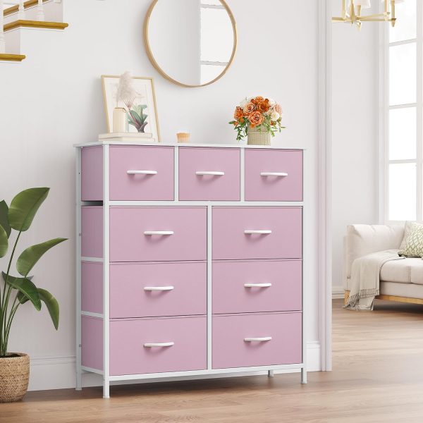 YITAHOME Dresser for Bedroom with 9 Drawers, Fabric Storage Dresser, Closet Dresser & Chest of Drawers for Living Room, Closets - Sturdy Steel Frame, Wooden Top & Easy Pull Fabric Bins(Pink) - Image 4
