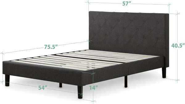 ZINUS Shalini Upholstered Platform Bed Frame / Mattress Foundation / Wood Slat Support / No Box Spring Needed / Easy Assembly, Dark Grey, Full - Image 2