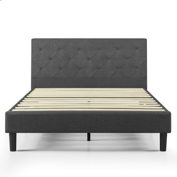 ZINUS Shalini Upholstered Platform Bed Frame / Mattress Foundation / Wood Slat Support / No Box Spring Needed / Easy Assembly, Dark Grey, Full - Image 9